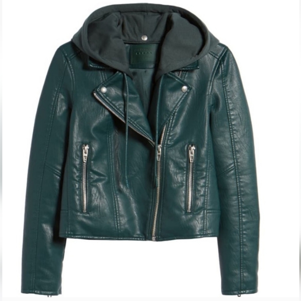 Blank NYC Moto Faux Leather Jacket bomber green